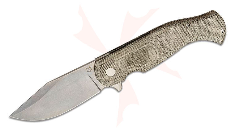 Fox FX-524 G Eastwood Tiger Flipper Knife 3.74 inch D2 Stonewashed Clip Point, OD Green Canvas Micarta Handles
