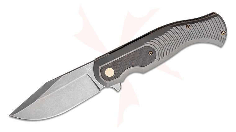 Fox FX-524 TICF Eastwood Tiger Flipper Knife 3.74 inch S90V Stonewashed Clip Point, Gray Titanium Handles with Carbon Fiber Inlay