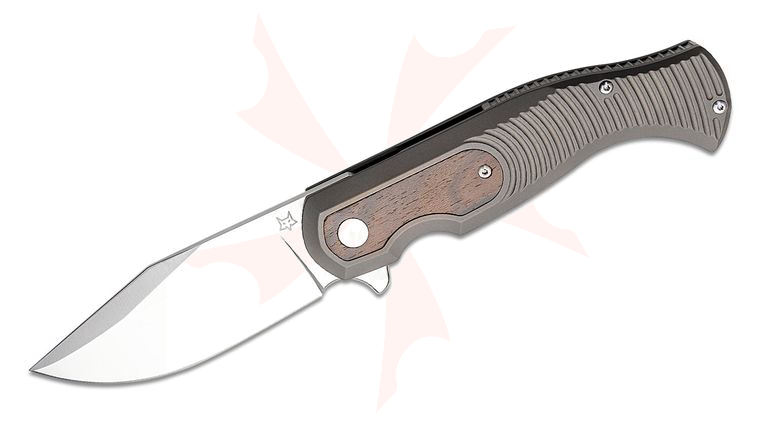 Fox FX-524 TIZW Eastwood Tiger Flipper Knife 3.74 inch S90V Satin Clip Point Blade, Gray Titanium Handles with Zircote Wood Inlay