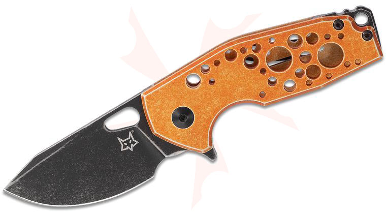 Fox FX-526 ALO Jesper Voxnaes Suru Flipper Knife 2.32 inch N690 Black Stonewashed Plain Blade, Orange Aluminum Frame