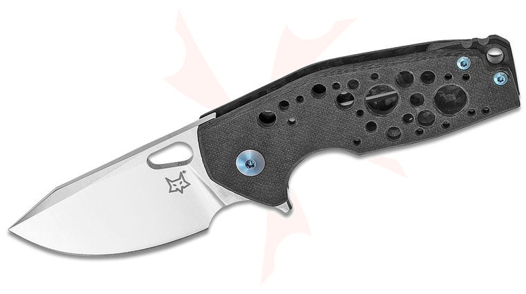 Fox FX-526 CFBL Jesper Voxnaes Suru Flipper Knife 2.32 inch M390 Satin Plain Blade, Carbon Fiber Frame, Blue Hardware