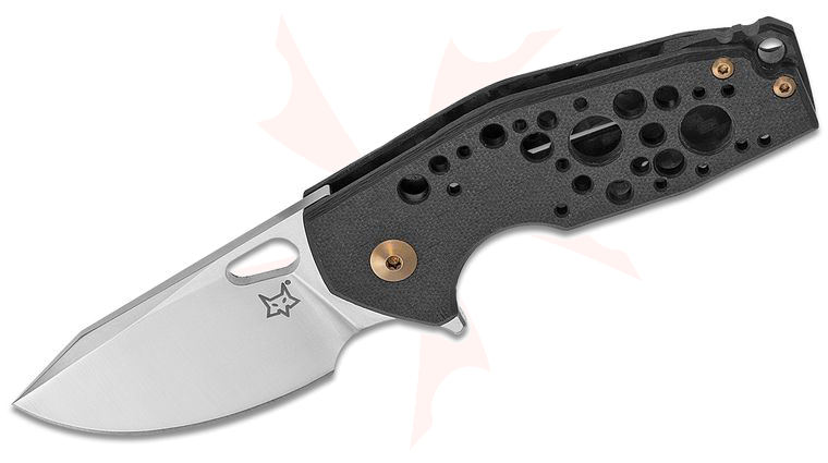 Fox FX-526 CF Jesper Voxnaes Suru Flipper Knife 2.32 inch M390 Satin Plain Blade, Carbon Fiber Frame, Bronze Hardware
