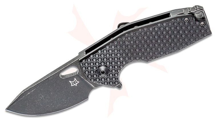 Fox FX-526 GG10 Jesper Voxnaes Suru Flipper Knife 2.32 inch N690 Black Stonewashed Blade, Golf Ball Pattern G10 and Aluminum Frame - KnifeCenter Exclusive
