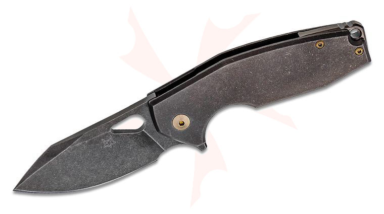 Fox FX-527 TIPVD Jesper Voxnaes Yaru Flipper Knife 2.76 inch CPM-S90V Black PVD Stonewashed Blade and Titanium Handles, Bronze Hardware