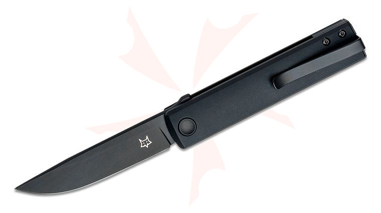 Fox FX-543 ALB Chnops Flipper Knife 2.95 inch Becut Black Drop Point Blade, Black Aluminum Handles