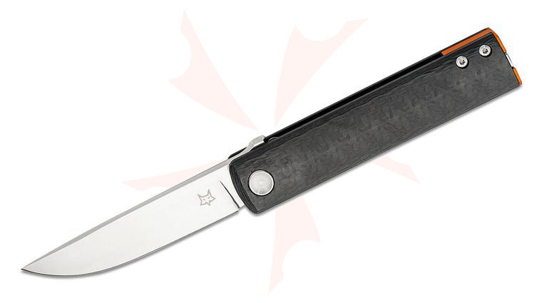 Fox FX-543 CFO Chnops Flipper Knife 2.95 inch M390 Satin Drop Point Blade, Carbon Fiber Handles with Orange Aluminum Spacer