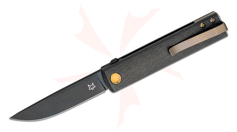 Fox FX-543 CFBR Chnops Flipper Knife 2.95 inch M390 Gray PVD Drop Point Blade, Carbon Fiber Handles with Bronze Titanium Spacer