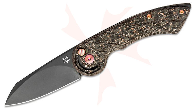 Fox FX-550 CFB Radius Folding Knife 2.95 inch M390 Black Plain Blade, Carbon Fiber   Copper Handles