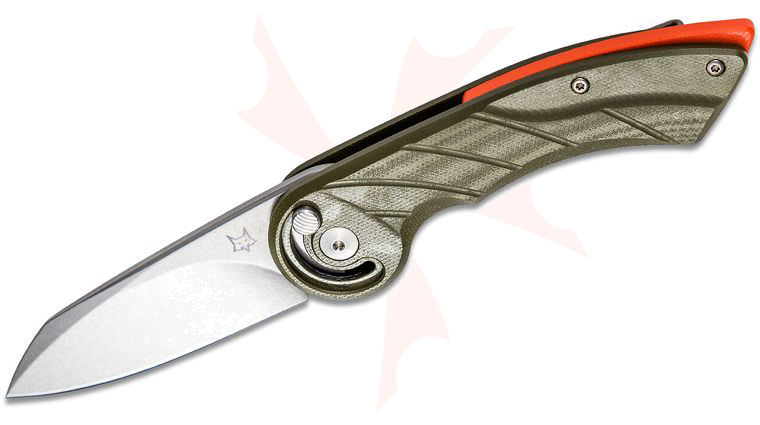 Fox FX-550 G10OD Radius Folding Knife 2.95 inch N690Co Stonewashed Plain Blade, OD Green G10 Handles with Orange Backspacer