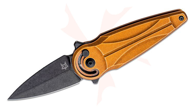 Fox FX-551 ALCOB Saturn Flipper Knife 2.56 inch N690 Black Stonewashed Single-Edge Spear Point Blade, Stonewashed Copper Anodized Aluminum Handles