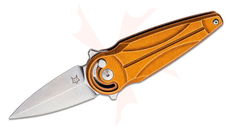 Fox FX-551 ALCO Saturn Flipper Knife 2.56 inch N690 Stonewashed Single-Edge Spear Point Blade, Stonewashed Copper Anodized Aluminum Handles