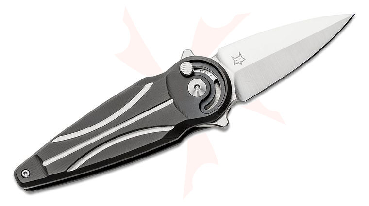 Fox FX-551 SX Ti Left-Handed Saturn Flipper Knife 2.56 inch M390 Satin Spear Point Blade, Black PVD and Silver Titanium Handles