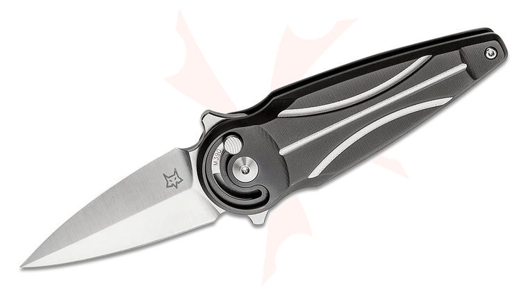 Fox FX-551 Ti Saturn Flipper Knife 2.56 inch M390 Satin Spear Point Blade, Black PVD and Silver Titanium Handles