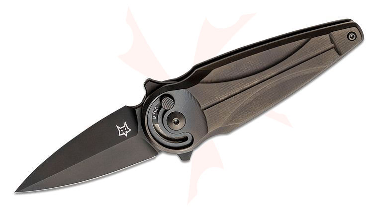Fox FX-551 TiPVD Saturn Flipper Knife 2.56 inch M390 Black Spear Point Blade, Black PVD Titanium Handles