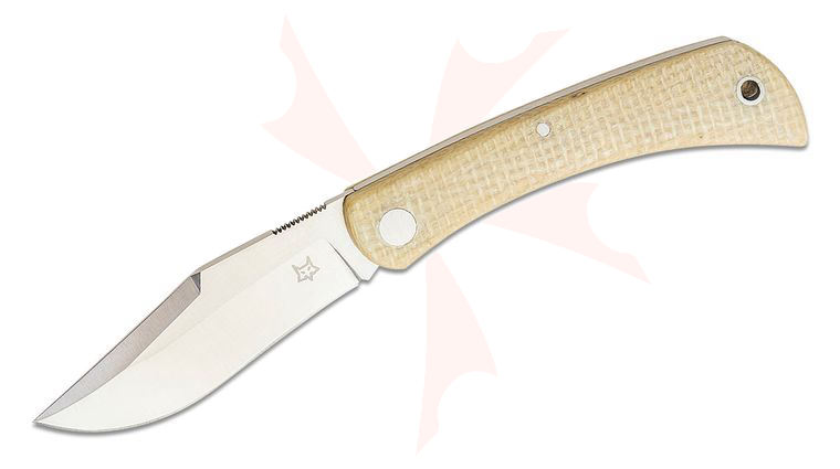 Fox FX-582 MI Libar Slipjoint Folding Knife 2.75 inch M390 Satin Plain Blade, Coyote Micarta Handles, Black Leather Pouch