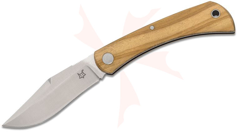 Fox FX-582 OL Libar Slipjoint Folding Knife 2.75 inch M390 Satin Plain Blade, Olive Wood Handles, Black Leather Pouch