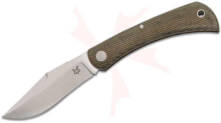 Fox FX-582 Libar Slipjoint Folding Knife 2.75 inch M390 Satin Plain Blade, Green Micarta Handles, Black Leather Pouch
