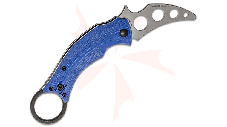 Fox Bastinelli FX-591 TK Black Bird Folding Karambit Trainer 2.25 inch Unsharpened N690Co Hawkbill Blade, Blue G10 Handles