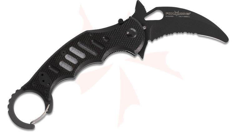 Fox FX-599 RS Rescue Folding Karambit 2.36 inch N690 Black Combo Blade, Black G10 Handles