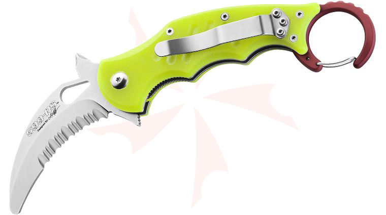 Fox FX-599 RSY Rescue Folding Karambit 2.36 inch N690 Satin Combo Blade, Yellow G10 Handles