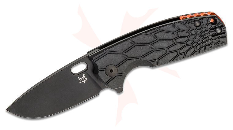 Fox FX-604 B Jesper Voxnaes Core Flipper Knife 3.15 inch N690 Black Plain Blade, Black FRN Handles