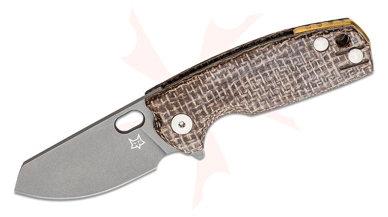 Fox FX-608 MC Jesper Voxnaes Baby Core Flipper Knife 2.36 inch M390 Gray Stonewashed Modified Sheepsfoot Blade, Brown Micarta Handle