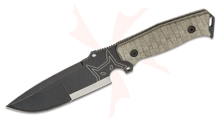 Fox FX-610 Sherpa Fixed Blade Knife 6.30 inch D2 Black Stonewashed Drop Point, Green Micarta Handles, Black Leather Sheath