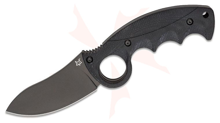Fox Russ Kommer FX-620 B Alaskan Hunter Fixed Blade Knife 3.62 inch Black Becut Modified Drop Point, Black Milled G10 Handles with Finger Ring