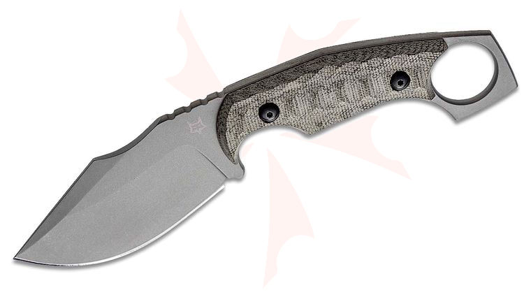 Fox FX-633 MOD Monkey Thumper Fixed Blade Knife 3.54 inch Niolox Stonewashed Harpoon Point, Green Micarta Handle with Finger Ring, Kydex Sheath