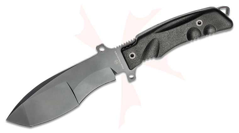 Fox FX-9CM01 B Tracker Utility Fixed Blade Knife 5.91 inch N690Co Gun Metal PVD Recurve Tanto Blade, Black Forprene Handle, Nylon Sheath