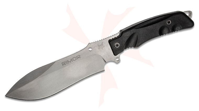 Fox FX-9CM07 Rimor Fixed Blade Knife 6.89 inch N690 Stonewashed Drop Point, Black FRN Handle, Nylon Sheath