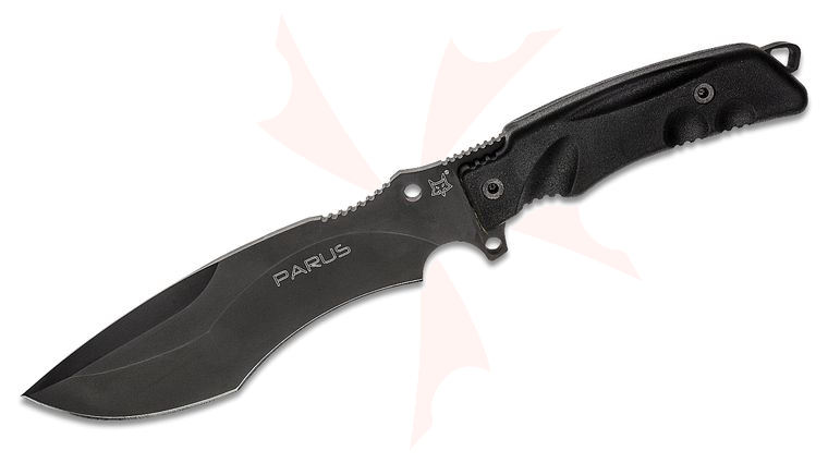 Fox FX-9CM06 Parus Fixed Blade Knife 6.89 inch N690 Black Cerakote Recurve Blade, Black Forprene Handle, Nylon Sheath