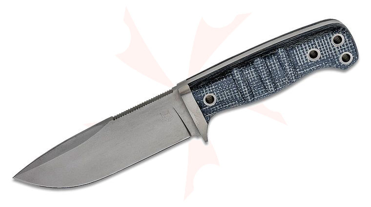 Fox FX-103 MB Fixed Blade Knife 4.53 inch Niolox Gray Drop Point, Black Jute Micarta Handles, Leather Sheath