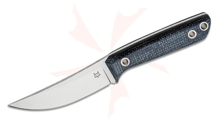 Fox FX-143 MB Perser Fixed Blade Knife 3.82 inch Niolox Satin Trailing Point, Black Jute Micarta Handles, Black Leather Sheath