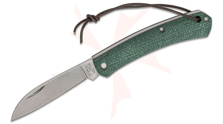 Fox FX-230 MI G Nauta Slipjoint Folding Knife 3.30 inch 420C Stonewash Plain Blade, Green Micarta Handles