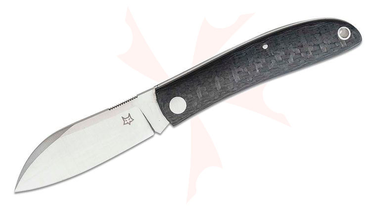 Fox FX-273 CF Livri Slipjoint Folding Knife 2.75 inch M390 Satin Plain Blade, Carbon Fiber Handles, Black Leather Pouch