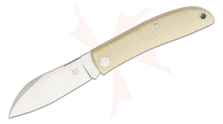 Fox FX-273 MI Livri Slipjoint Folding Knife 2.75 inch M390 Satin Plain Blade, Coyote Micarta Handles, Black Leather Pouch