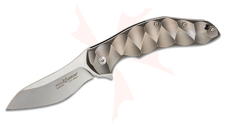 Fox FX-302 Jens Anso Flipper Knife 3.46 inch N690 Satin Drop Point Blade, Milled Titanium Handles