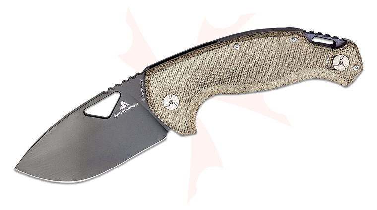 Fox SK-02 PVD El Capitan Folding Knife 3.94 inch D2 Black PVD Drop Point Blade, Gray Micarta and Gray Aluminum Handles