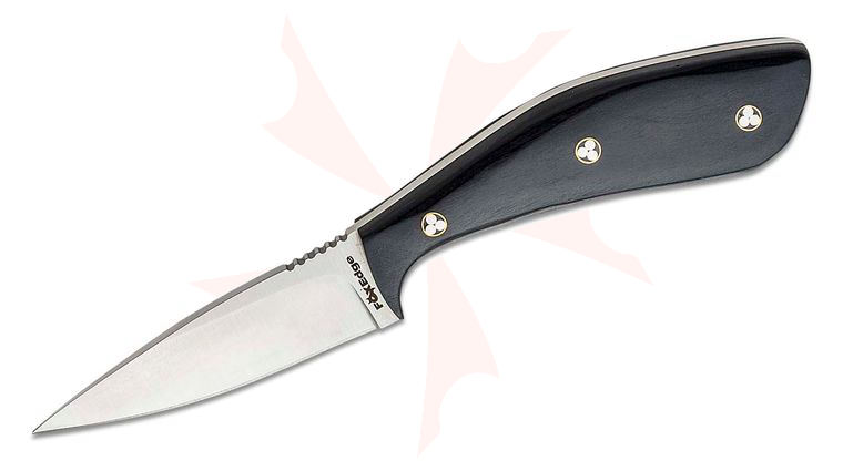 Fox Edge FE007 Fixed Blade Knife 3 inch Satin Wharncliffe Blade, Black Pakkawood Handle, Black Nylon Sheath