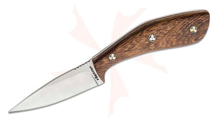 Fox Edge FE008 Fixed Blade Knife 3 inch Satin Wharncliffe Blade, Chicken Wing Wood Handle, Black Nylon Sheath