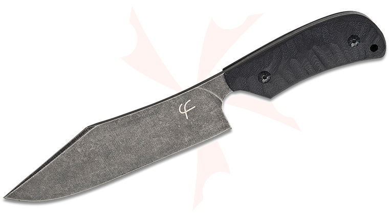 Fred Perrin Le Bowie Fixed Blade 6 inch Black Stonewashed Clip Point Blade, Sculpted G10 Handles