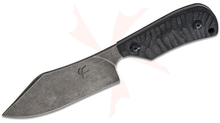 Fred Perrin Le Baby Bowie Fixed Blade 4 inch Black Stonewashed Clip Point Blade, Sculpted Black G10 Handles