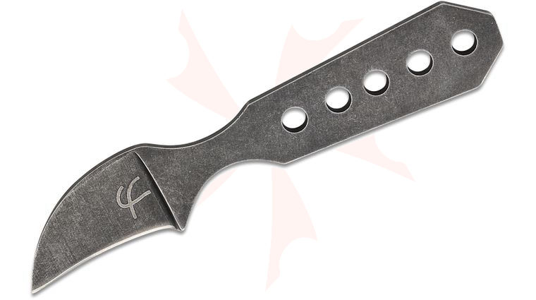 Fred Perrin Le Fruit Fixed Blade Knife 1.63 inch Black Stonewashed Hawkbill Blade, One-Piece Construction, Kydex Sheath