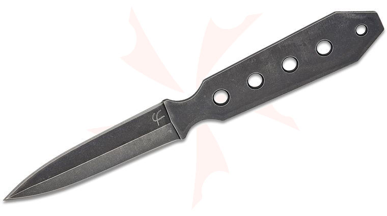 Fred Perrin Le Dague Fixed Blade Knife 3 inch Black Stonewashed Double Edge Dagger Blade, One-Piece Construction, Kydex Sheath