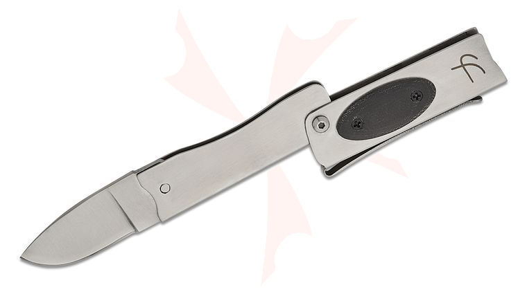 Fred Perrin Le Pititri Trifolder Friction-Lock Folding Knife 1.88 inch 440C Drop Point Blade, Stainless Steel Handles with Black Micarta Onlay