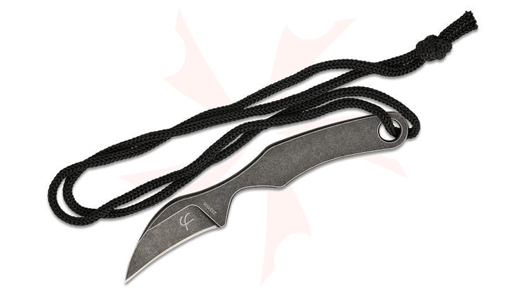 Fred Perrin Le Chestnut Fixed Blade Knife 1.63 inch Black Stonewashed Hawkbill Blade, One-Piece Construction, Kydex Sheath