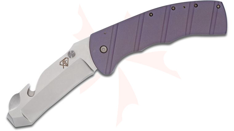 Aaron Frederick Custom VBSS Breacher Folding Knife 3.5 inch CPM-154 Blade with Pry Bar and Strap Cutter, Milled Purple Titanium Handles