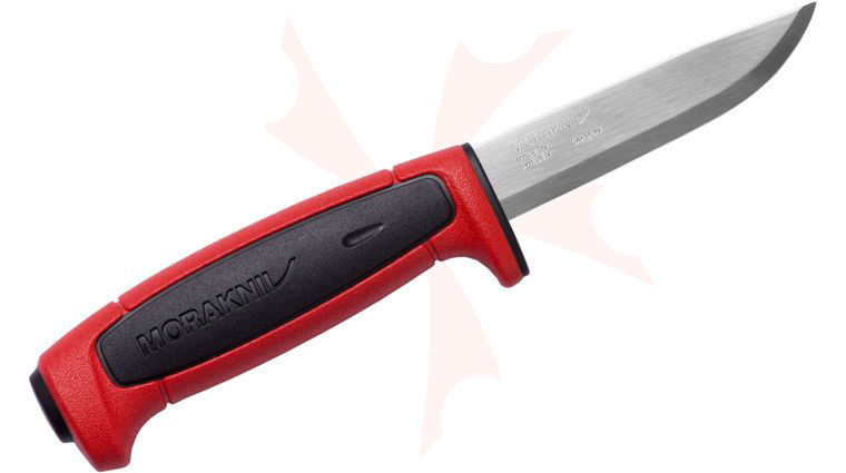 Morakniv Mora of Sweden Basic 511 Fixed 3.5 inch Carbon Steel Polished Plain Blade, Red/Black Polypropylene Handle, Polymer Sheath