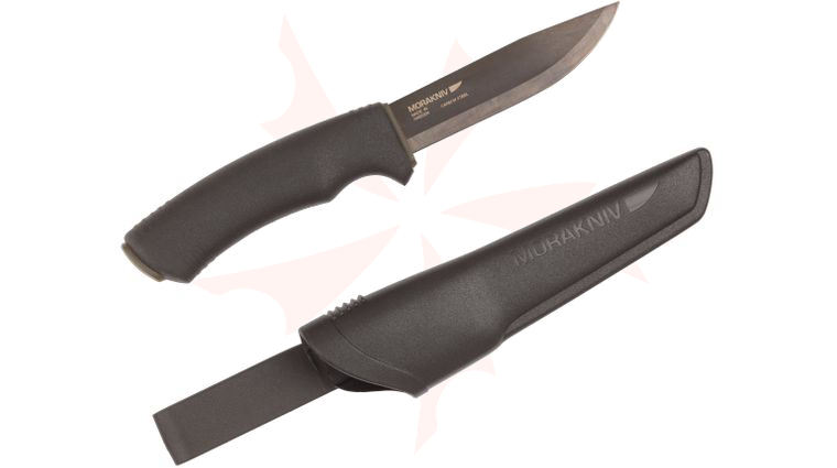 Morakniv Mora of Sweden Bushcraft Black Knife 4.3 inch Carbon Steel Blade, Black Rubber Handle